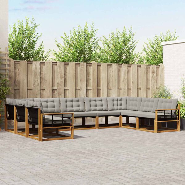 vidaXL Conjunto de Sof&aacute;s para Exterior 9 pcs Cinza Natural e Claro