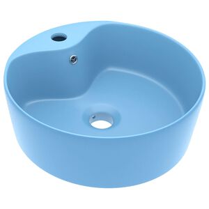vidaXL Lavat&oacute;rio com extravasamento 36x13 cm cer&acirc;mica azul-claro mate
