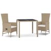 vidaXL 3 pcs conjunto de jantar p/ jardim com almofad&otilde;es vime PE bege