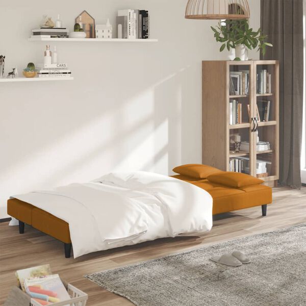 vidaXL Sof&aacute;-cama 2 lugares com duas almofadas veludo castanho