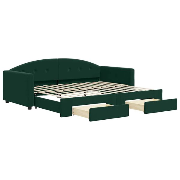 vidaXL Sof&aacute;-cama c/ gavet&atilde;o e gavetas 90x200 cm veludo verde-escuro