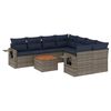 vidaXL Conjunto de sof&aacute; de jardim de 9 pe&ccedil;as com almofadas em rattan sint&eacute;tico cinza