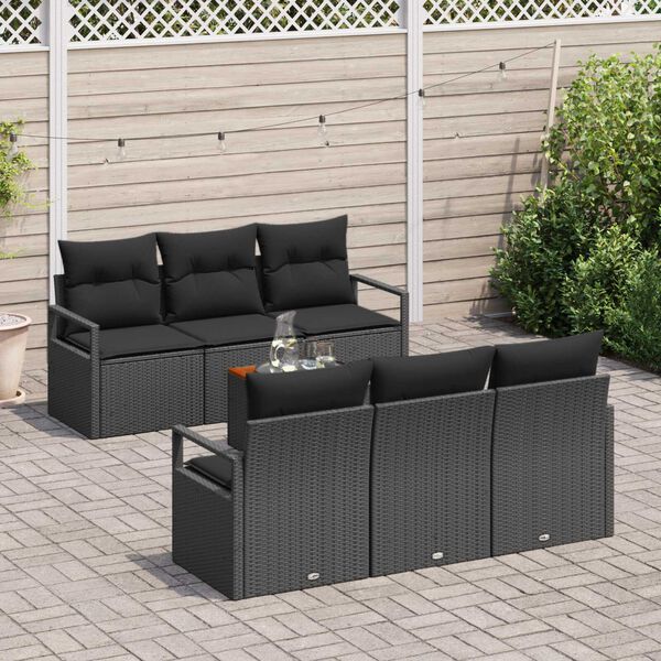vidaXL Conjunto de Sof&aacute; de Jardim 7 pcs Preto vime PE