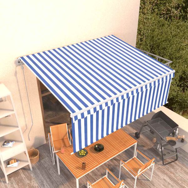 vidaXL Toldo retr&aacute;til autom&aacute;tico com estore 4x3 m azul e branco