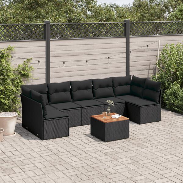 vidaXL 8 pcs conjunto sof&aacute;s de jardim com almofad&otilde;es vime PE preto