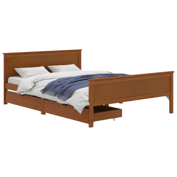 vidaXL Estrutura cama c/ 2 gavetas 160x200cm pinho maci&ccedil;o castanho mel
