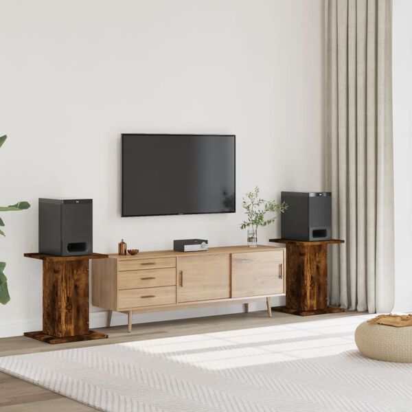 vidaXL Suportes de colunas 2 pcs derivados de madeira carvalho fumado