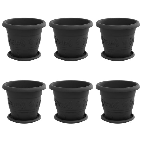 vidaXL Vasos de Plantas 6 pcs Preto &Oslash; 26 x 21.5 cm Pl&aacute;stico