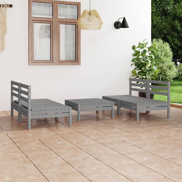 vidaXL 5 pcs conjunto lounge de jardim pinho maci&ccedil;o cinzento