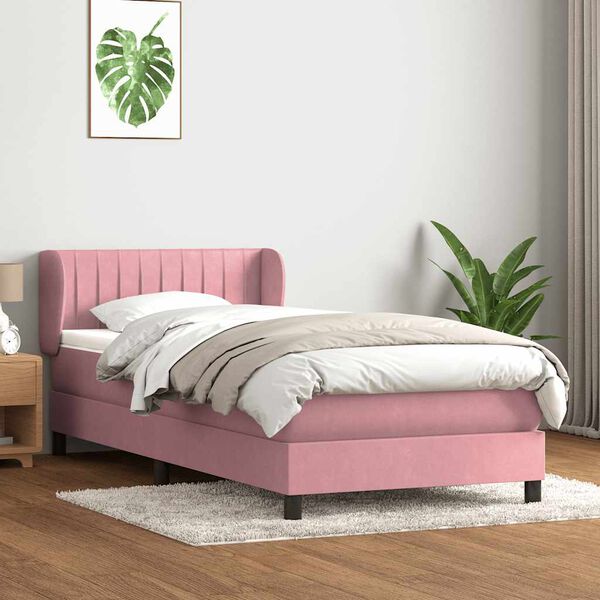 vidaXL Cama com molas/colch&atilde;o 80x220 cm veludo rosa