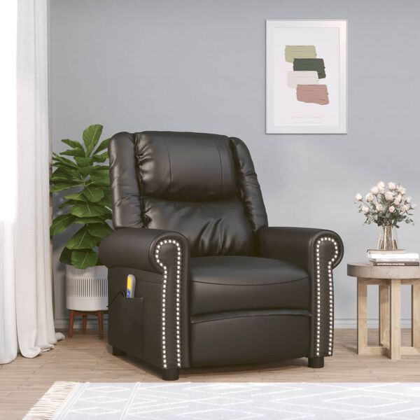 vidaXL Poltrona massagens couro artificial preto brilhante