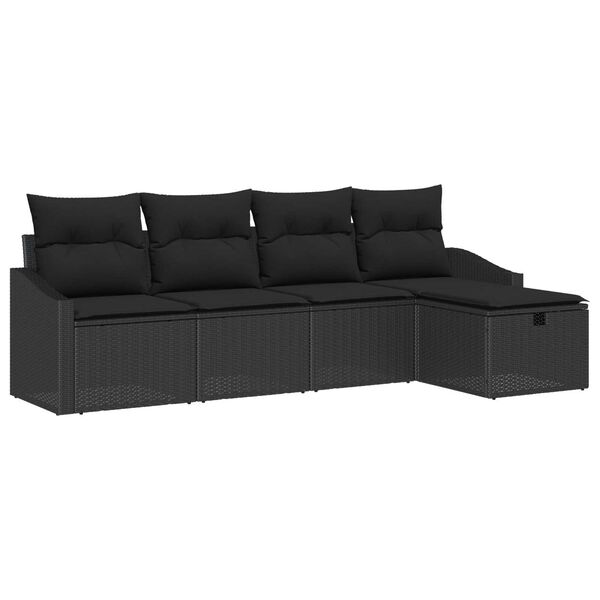 vidaXL Conjunto de Sof&aacute;s com almofada 5 pcs Preto vime PE