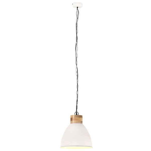 vidaXL Candeeiro teto industrial 46cm E27 ferro branco/madeira maci&ccedil;a