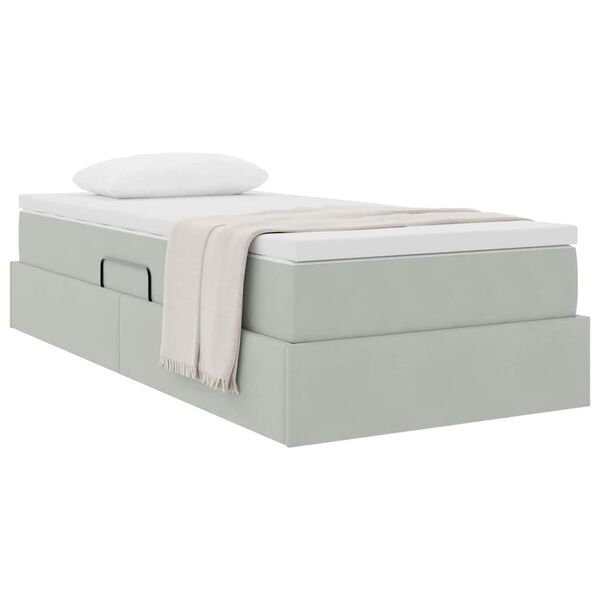 vidaXL Cama com arruma&ccedil;&atilde;o e colch&atilde;o Cinzento-claro 90 x 190 cm Veludo