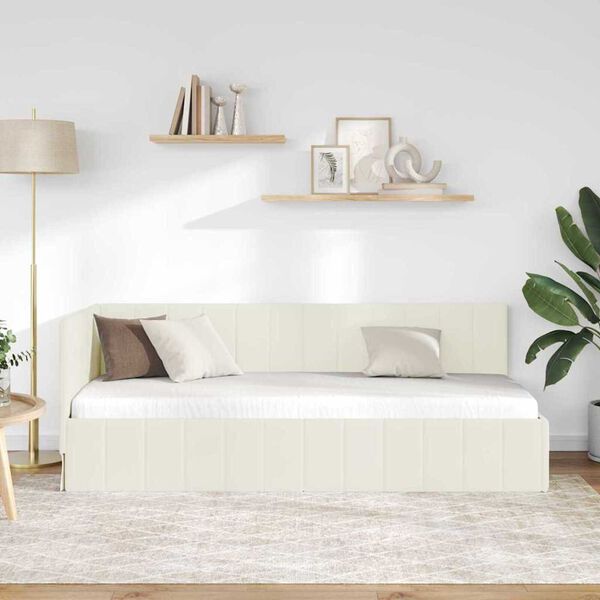 vidaXL Estrutura de Cama de Canto Creme 80 cm x 200 cm Veludo