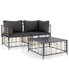 vidaXL 3 pcs conjunto lounge de jardim c/ almofad&otilde;es vime PE antracite
