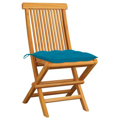 vidaXL Cadeiras de jardim c/ almofadões azul-claro 2 pcs teca maciça