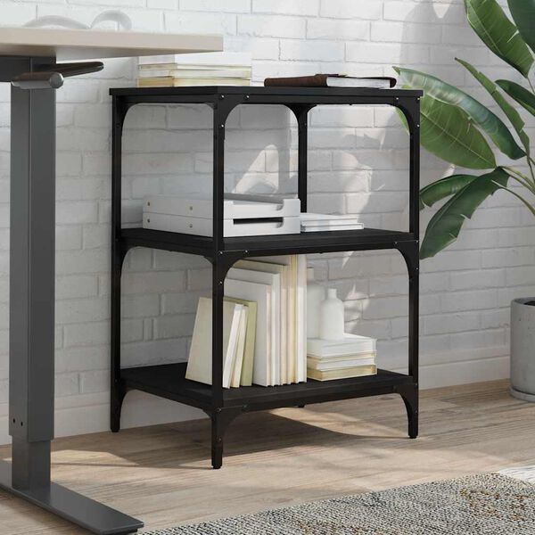 vidaXL Suporte impressora 3 prateleiras 50x41x75 deriv. madeira preto