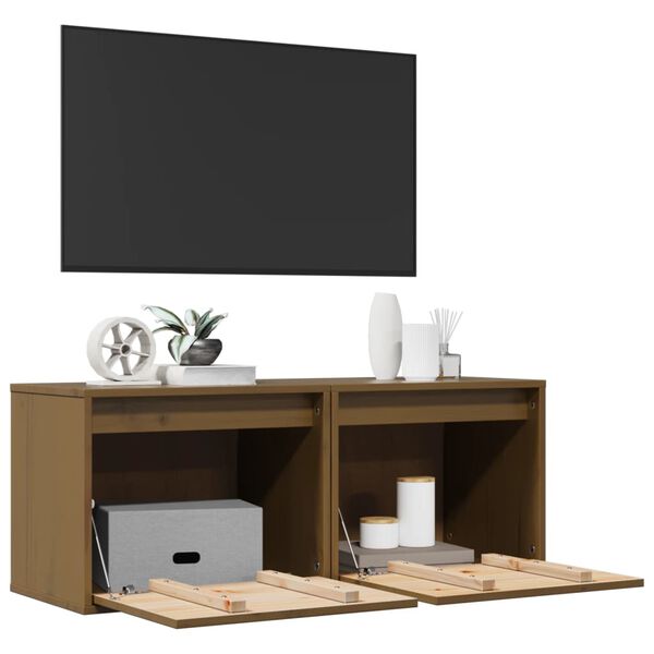 vidaXL Arm&aacute;rios de parede 2 pcs 45x30x35 cm pinho maci&ccedil;o castanho mel
