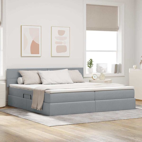 vidaXL Cama com arruma&ccedil;&atilde;o e colch&atilde;o Cinzento-claro 200 x 200 cm