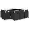 vidaXL 11 pcs conjunto jantar exterior com almofad&otilde;es vime PE preto