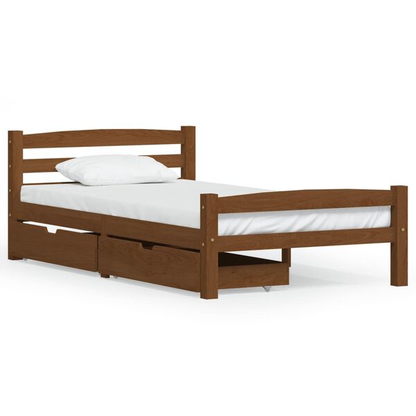 vidaXL Estrutura cama c/ 2 gavetas 90x200 cm pinho maci&ccedil;o castanho mel