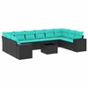vidaXL Conjunto de sof&aacute; de jardim com 11 pe&ccedil;as e almofadas em rattan sint&eacute;tico preto