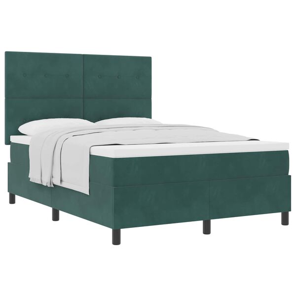 vidaXL Cama Box com colch&atilde;o Verde Escuro 140 x 200 cm tecido