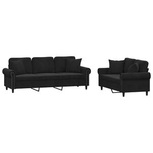 vidaXL 2 pcs conjunto de sof&aacute;s com almofadas veludo preto