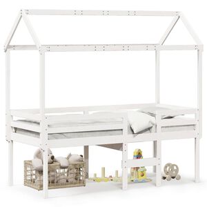 vidaXL Cama alta com telhado 75x190 cm pinho maci&ccedil;o branco
