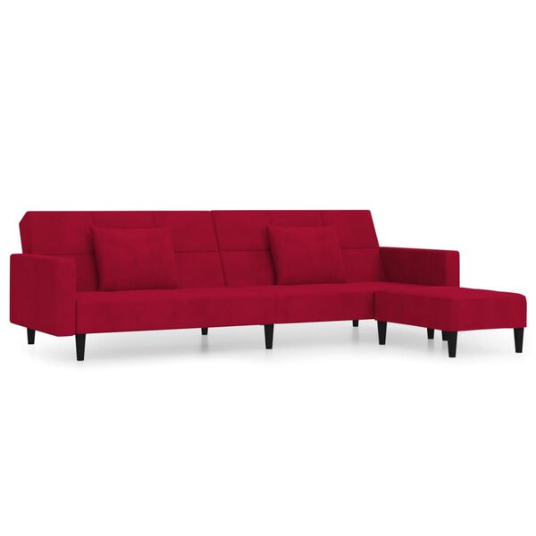 vidaXL Sof&aacute;-cama 2 lug. c/ 2 almofadas/apoio p&eacute;s veludo vermelho tinto