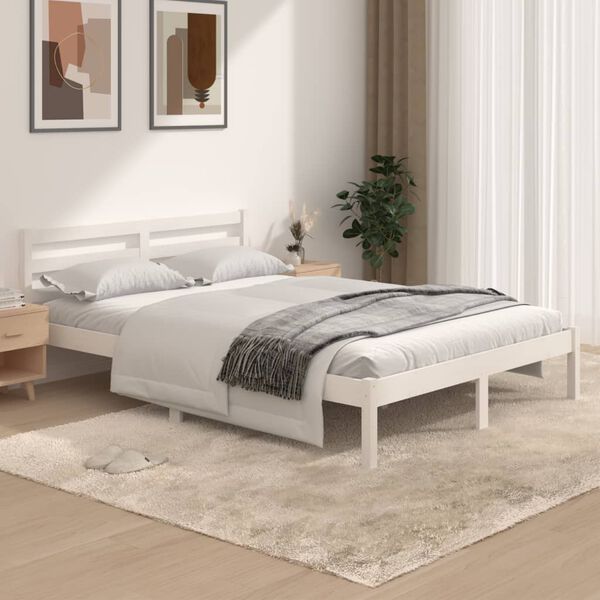 vidaXL Estrutura de cama casal 135x190 cm pinho maci&ccedil;o branco