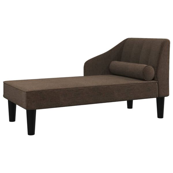 vidaXL Chaise longue com rolo tecido castanho-escuro