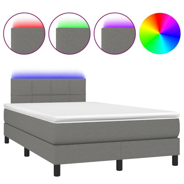 vidaXL Cama box spring c/ colch&atilde;o e LED 120x200 cm tecido cinza-escuro