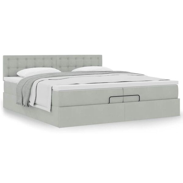 vidaXL Estrutura de cama otomana com colch&atilde;o 200x200 cm cinzento claro
