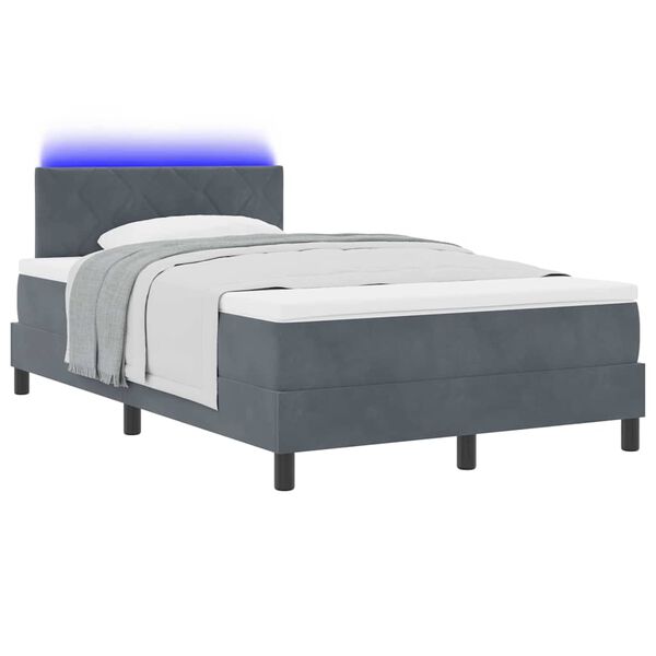 vidaXL Cama Box Spring LED Cinza Escuro 120 x 200 cm Veludo