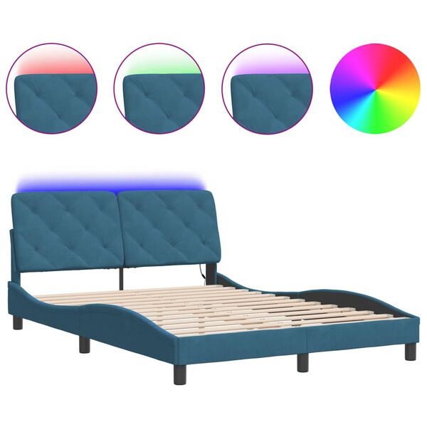 vidaXL Estrutura de cama com LED sem colch&atilde;o 120x200 cm veludo azul