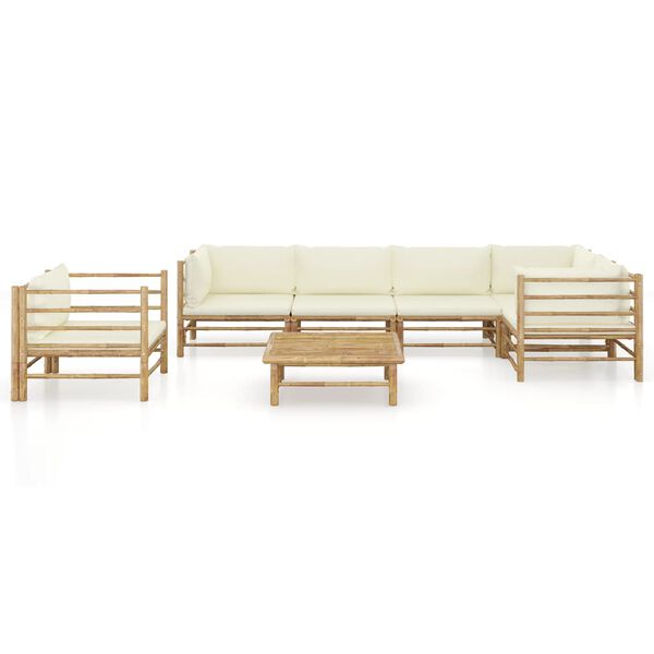 vidaXL 7 pcs conj. lounge p/ jardim em bambu c/ almofadões branco nata