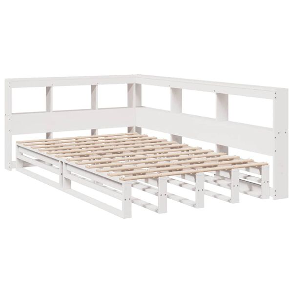 vidaXL Cama com estante sem colch&atilde;o 120x190 cm pinho maci&ccedil;o branco