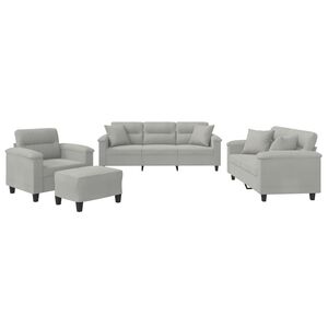 vidaXL 4 pcs conjunto sof&aacute;s c/ almofadas tecido microfibra cinza-claro
