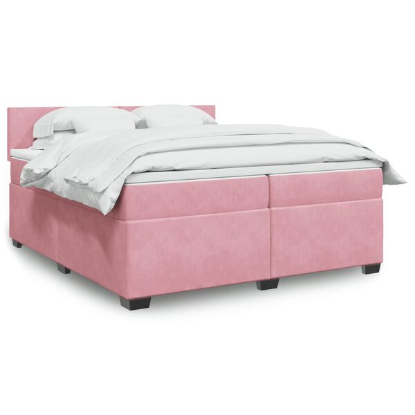 vidaXL Cama com molas/colch&atilde;o 200x200 cm veludo rosa