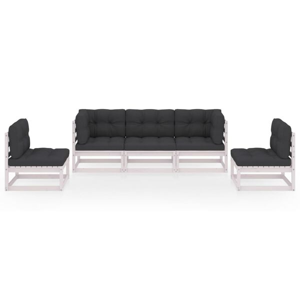 vidaXL 5 pcs conjunto lounge de jardim c/ almofad&otilde;es pinho maci&ccedil;o