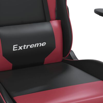 vidaXL Cadeira gaming massagens couro artificial preto/vermelho tinto