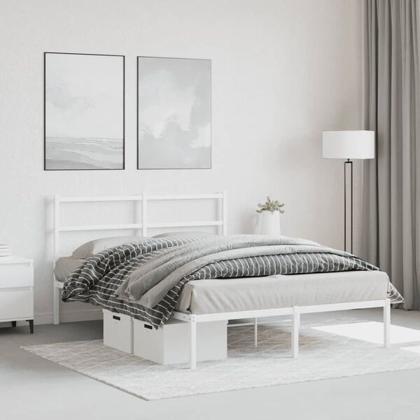 vidaXL Estrutura de cama com cabeceira 140x190 cm metal branco