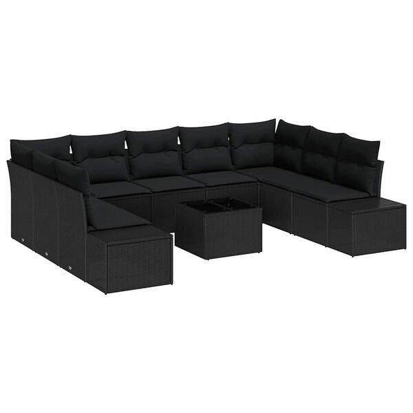 vidaXL Conjunto de Sofá de Jardim com almofada 9 pcs Preto Polirattan