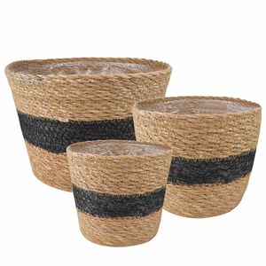 vidaXL 3 unid. Natural e Preto &Oslash;26 x 19 cm 100% Erva marinha