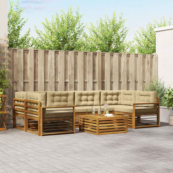 vidaXL Conjunto de Sof&aacute;s para Exterior 8 pcs Natural e Bege