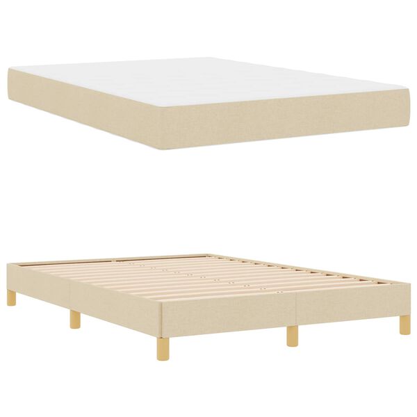 vidaXL Cama Box com colch&atilde;o Creme 140 x 200 cm tecido
