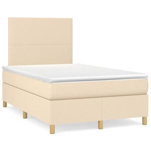vidaXL Cama com molas/colch&atilde;o 120x200 cm tecido cor creme