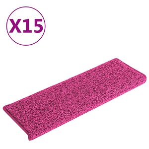 vidaXL Tapetes de escada 15 pe&ccedil;as 65x21x4 cm rosa com borda retangular